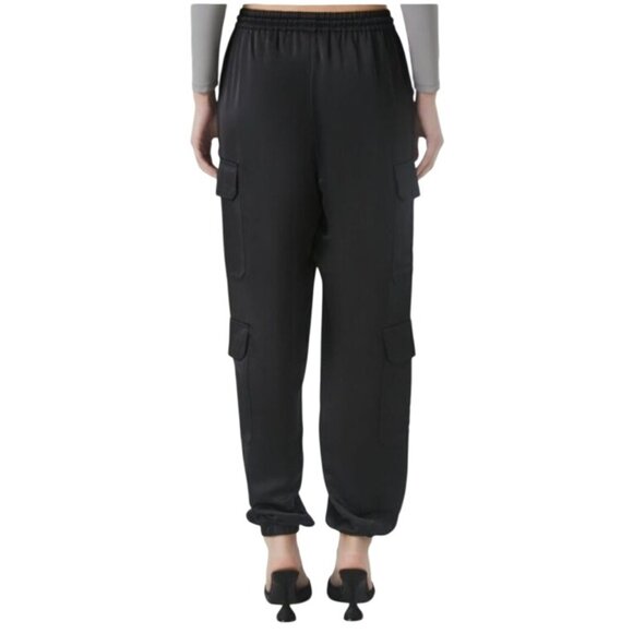 NEW Satin Mid-Rise Cargo Pants, Black Lightweight‎ Joggers Elastic Waist, Size M - Picture 4 of 13